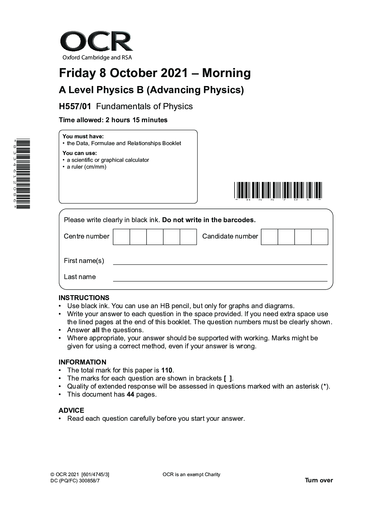 Preview of >_ A Level Physics B (Advancing Physics) H557/01: Fundamentals  of  Physics ||  Question P